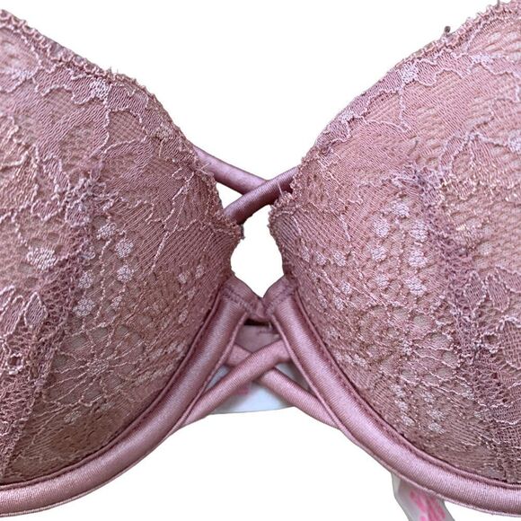 Victoria’s Secret PINK Date Push Up Bra Mauve Pink Lace size 32C - Picture 4 of 9